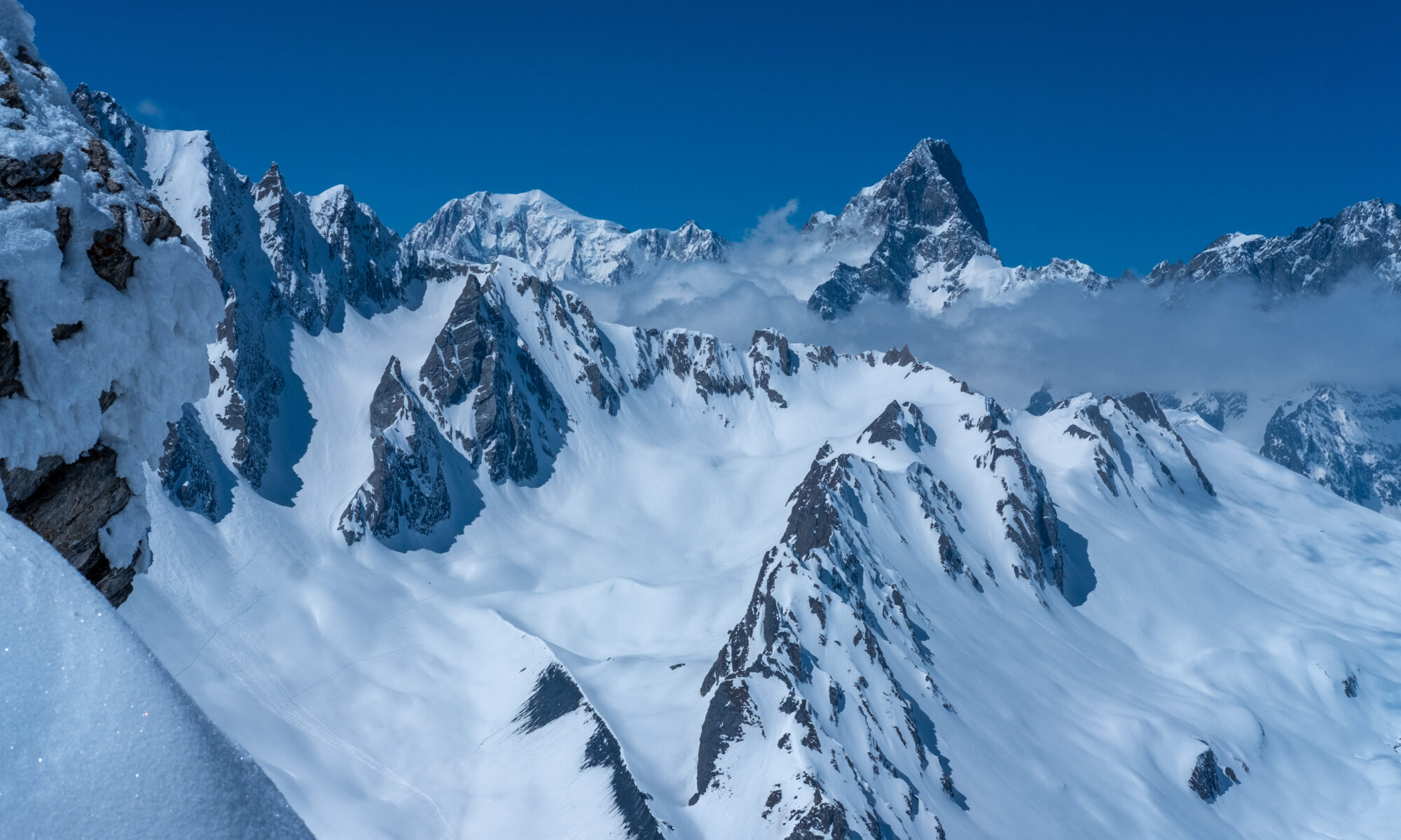 Blick vom Mont Fouchon auf den Mont Blanc und Umgebung