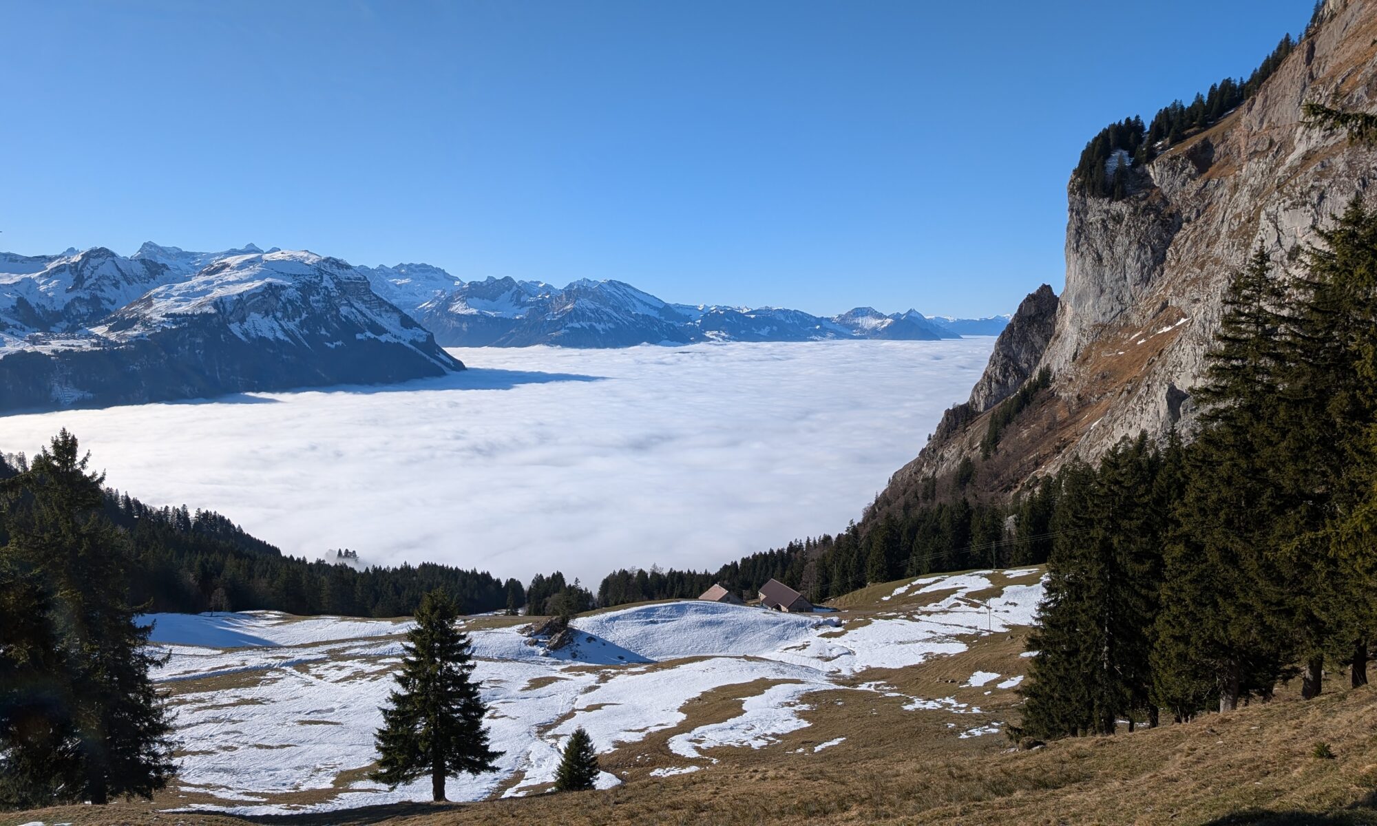 Blick von der Holzegg, SZ, aufs Nebelmeer über Schwyz und dem Vierwaldstättersee