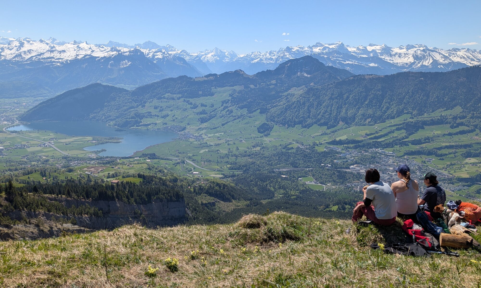 Blick vom Gnipen auf den Lauerzersee und Gipfel im Osten